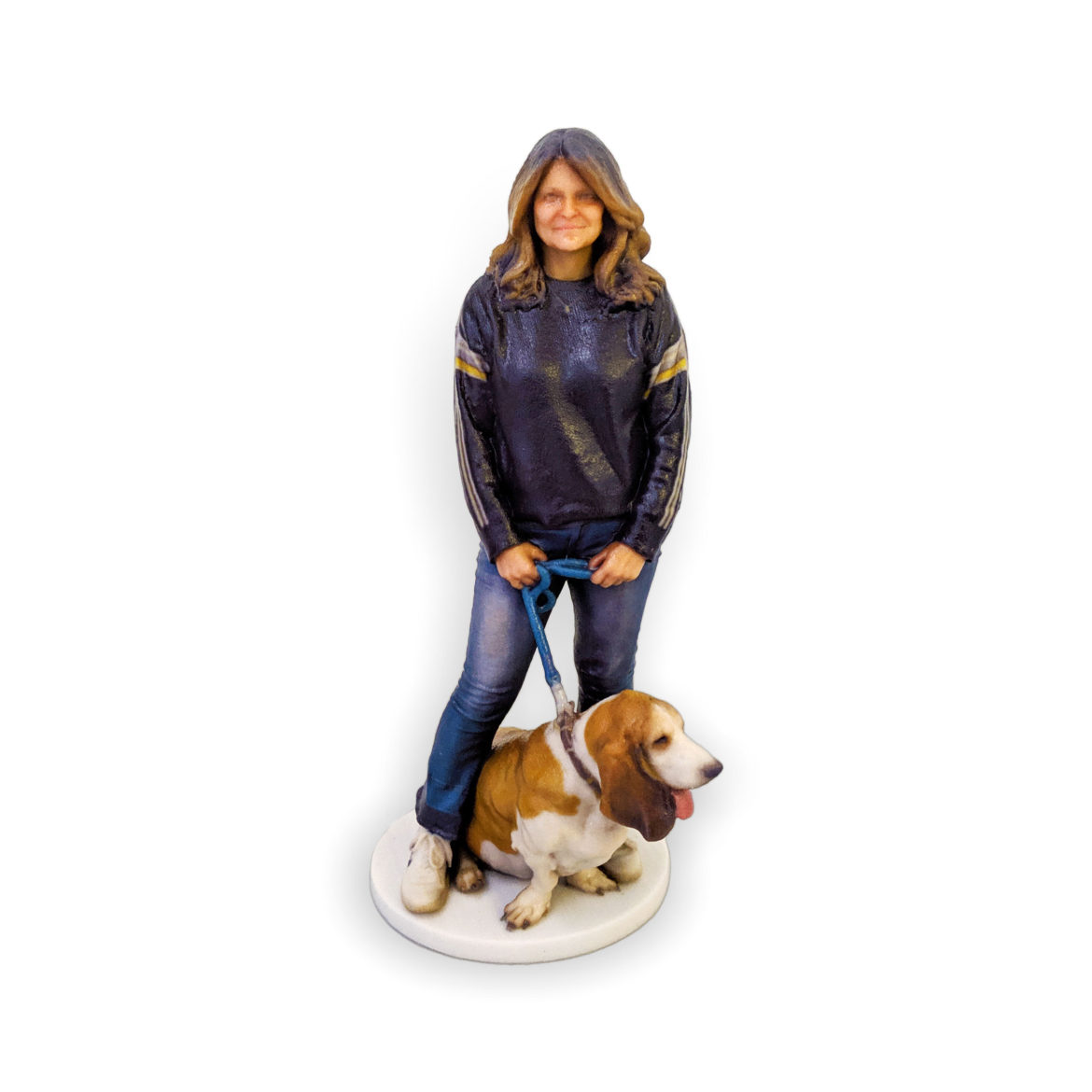 my3Dtwin, Figurine of a women with a dog on a blue leash