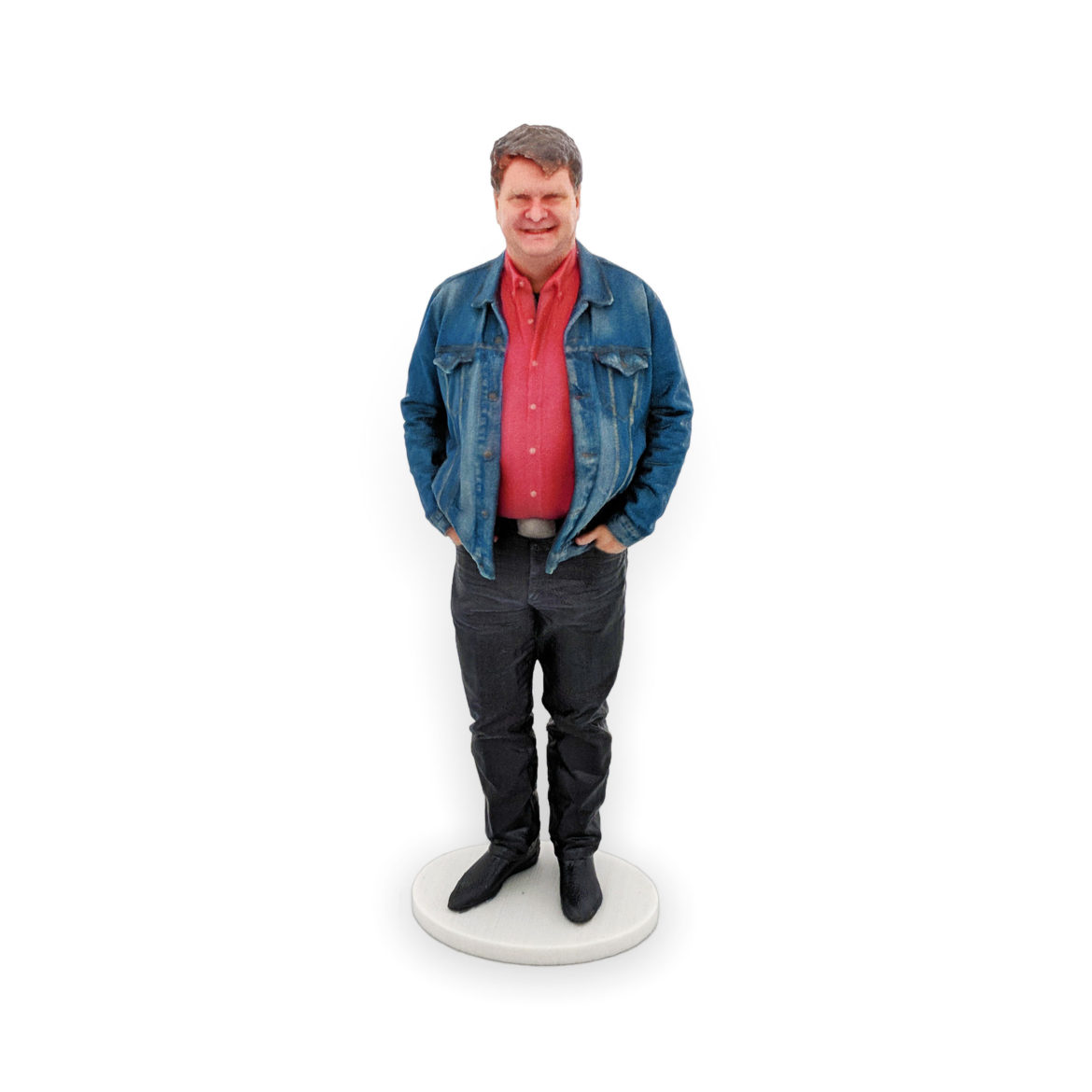 my3Dtwin, 3D Action Figurinbe of a man in blue jacket and red shirt