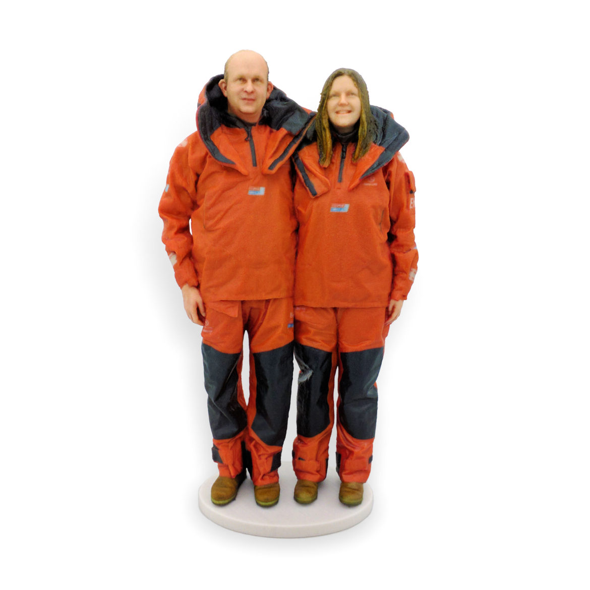 my3Dtwin, 3D Pinted Custom Figurines of a couple in orange overalls