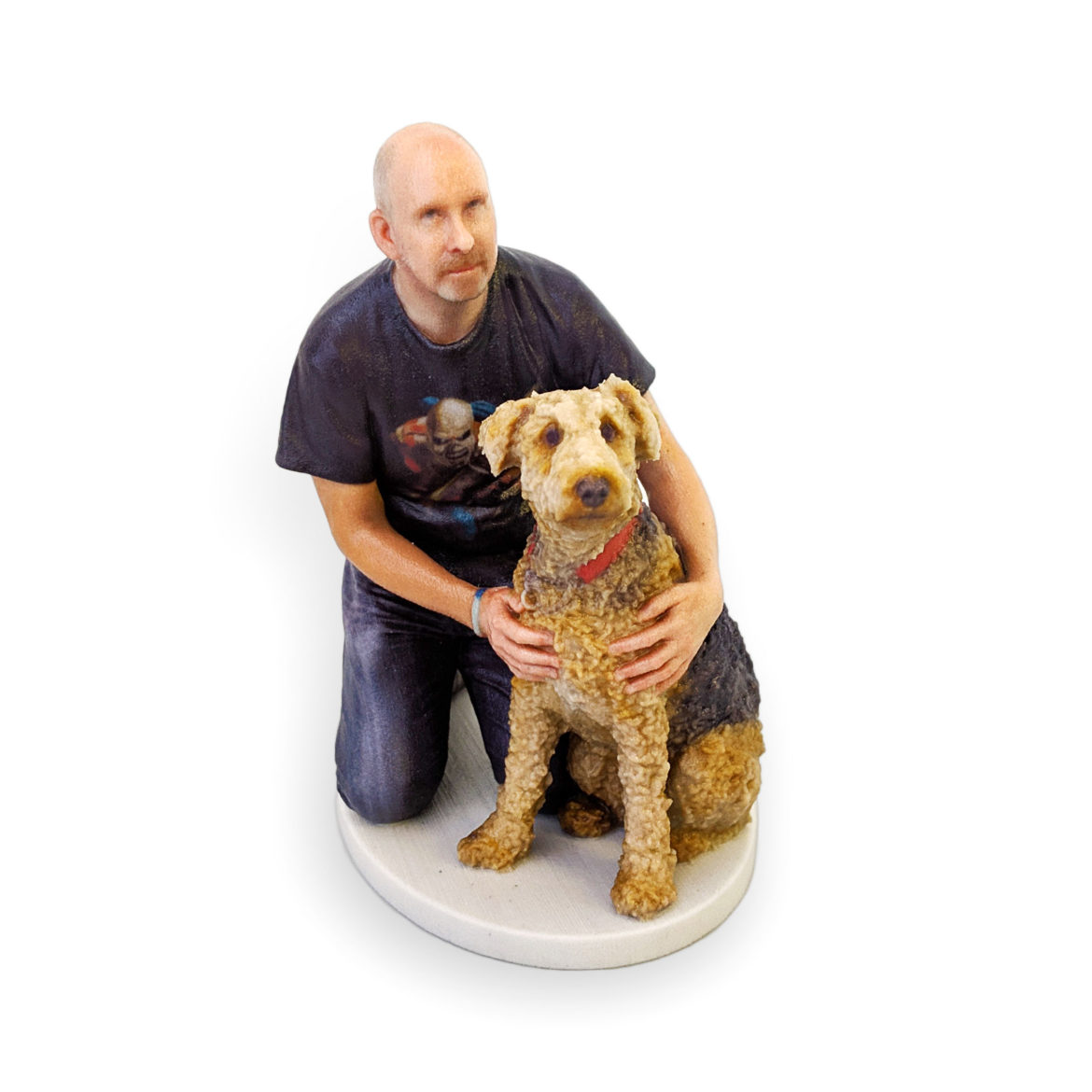 my3Dtwin, 3D Printed Dog Figurine with red collar and his owner