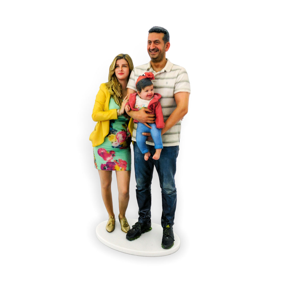 my3Dtwin, 3D Printed Figurine of mum and dad holding young daughter in hands